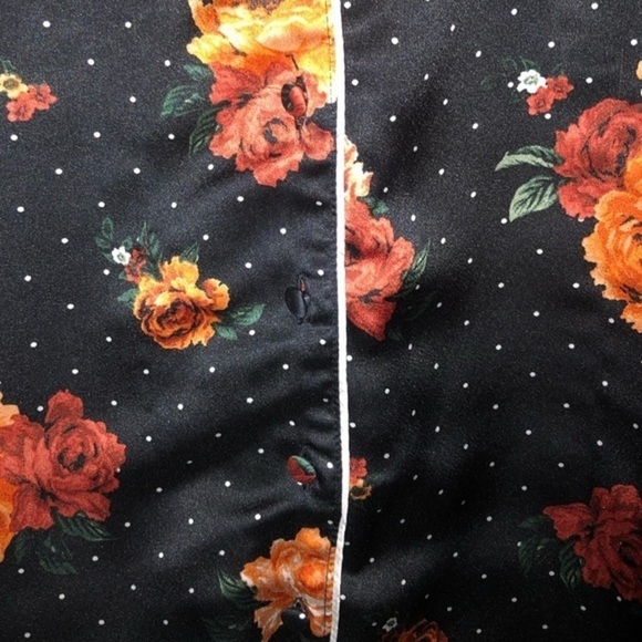 Black Satin Floral Pajama Blouse - Picture 9 of 12